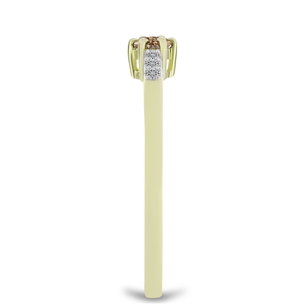 Anillo de Plata Bañada en Oro con Diamante Champagne y Diamante blanco 4 