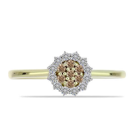 Anillo de Plata Bañada en Oro con Diamante Champagne y Diamante blanco