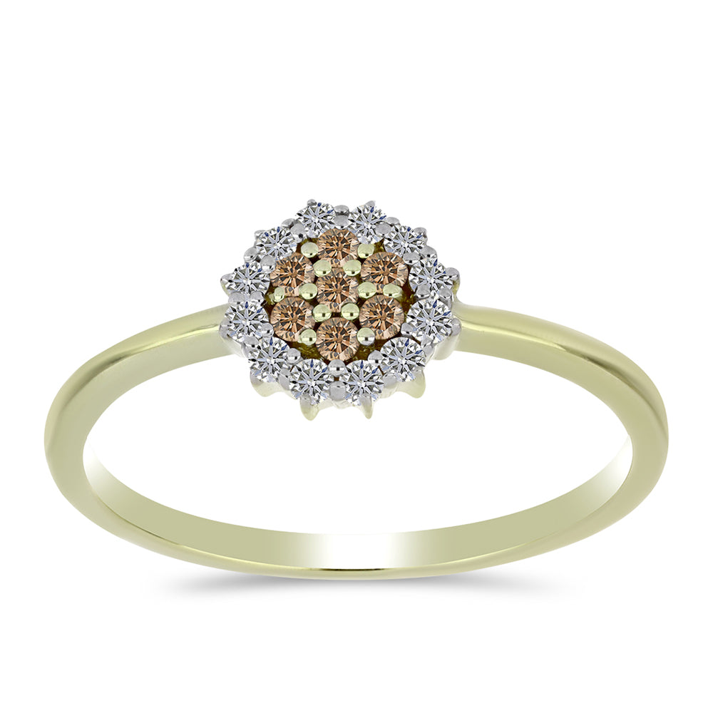 Anillo de Plata Bañada en Oro con Diamante Champagne y Diamante blanco 3 