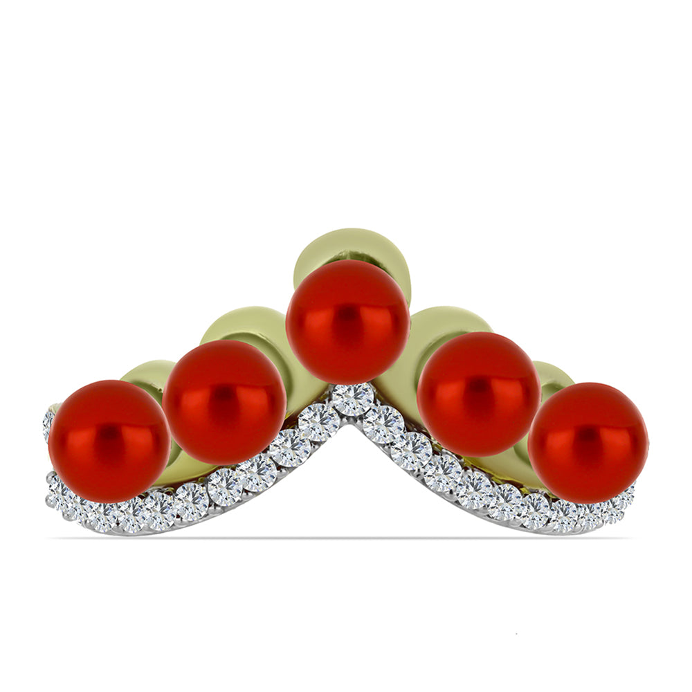 Anillo de Plata Bañada en Oro con Perla roja de río y Topacio Blanco 1 