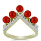Anillo de Plata Bañada en Oro con Perla roja de río y Topacio Blanco