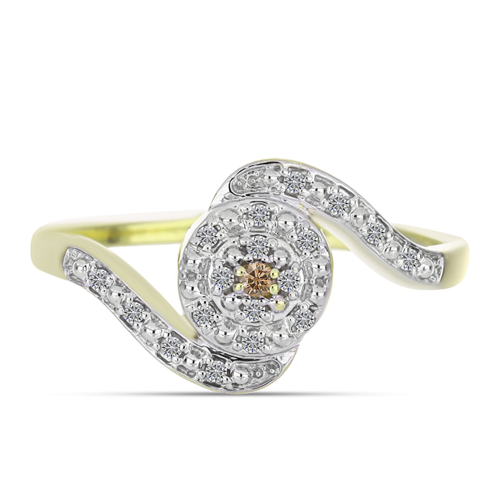 Anillo de Plata Bañada en Oro con Diamante Champagne y Diamante blanco 1 