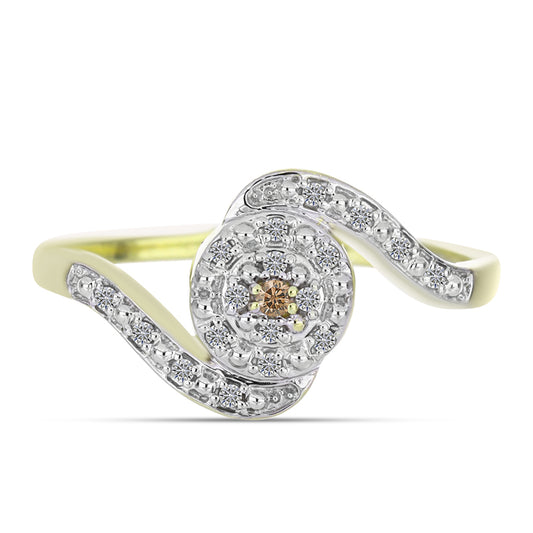 Anillo de Plata Bañada en Oro con Diamante Champagne y Diamante blanco