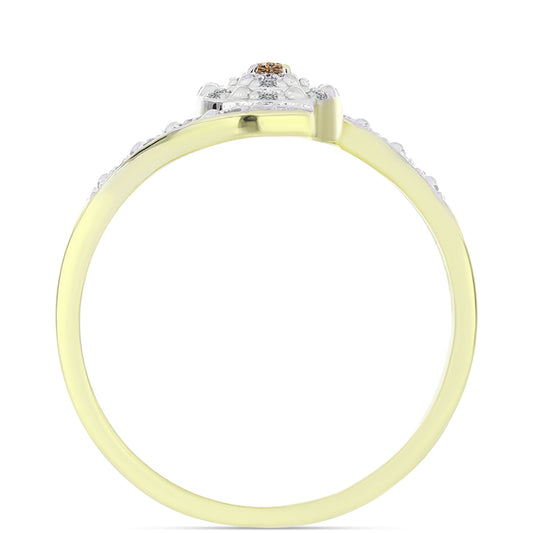 Anillo de Plata Bañada en Oro con Diamante Champagne y Diamante blanco