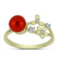 Anillo de Plata Bañada en Oro con Perla roja de río y Topacio Blanco