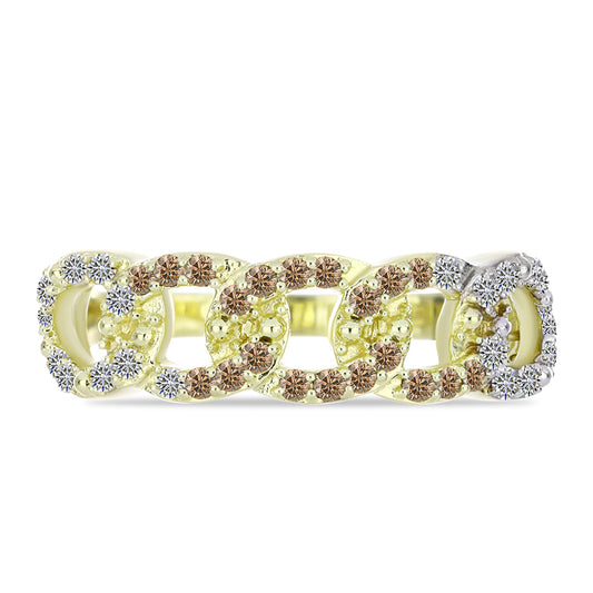 Anillo de Plata Bañada en Oro con Diamante Champagne y Diamante blanco