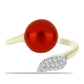 Anillo de Plata Bañada en Oro con Perla roja de río y Topacio Blanco
