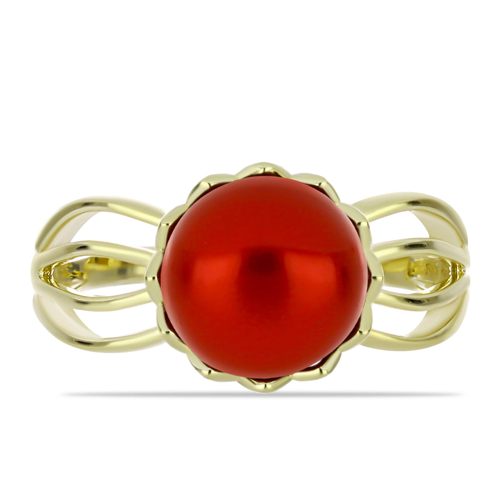 Anillo de Plata Bañada en Oro con Perla roja de río 1 