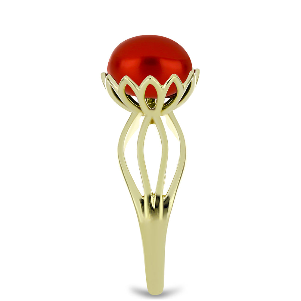 Anillo de Plata Bañada en Oro con Perla roja de río 4 