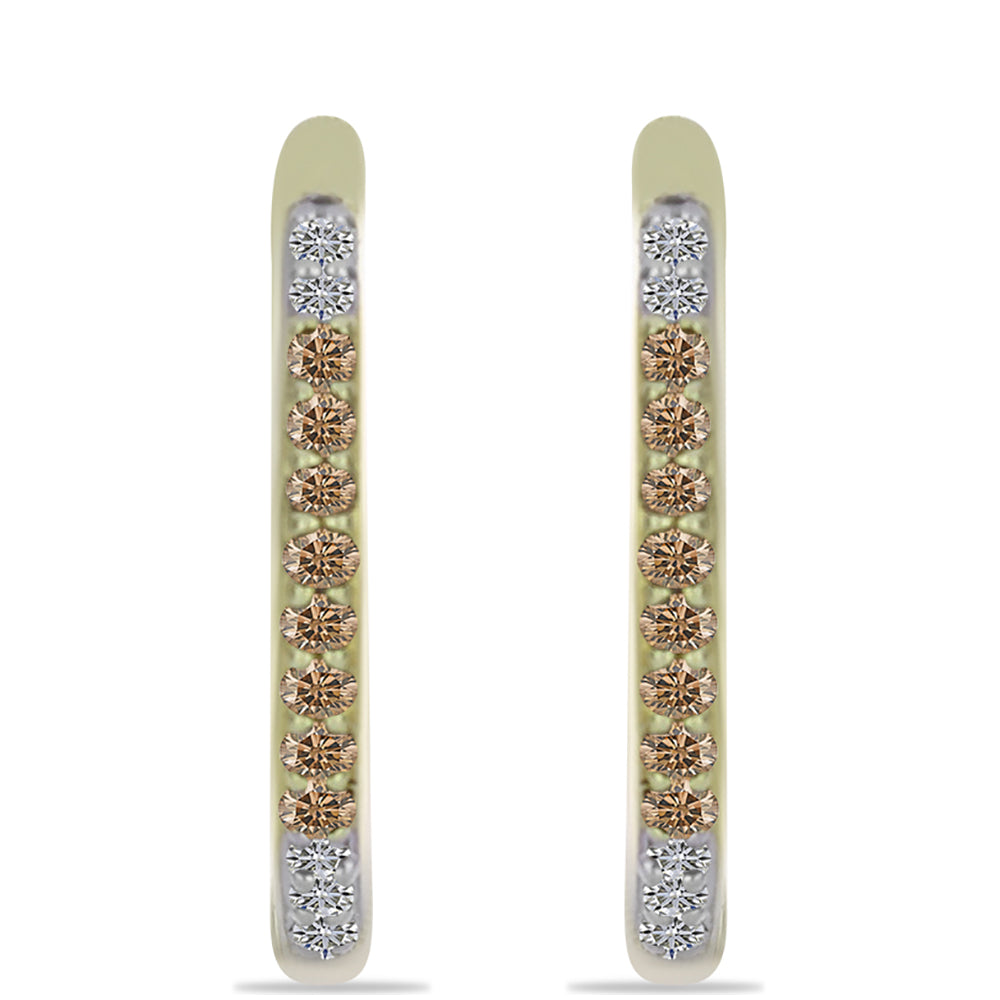 Pendientes de Plata Bañada en Oro con Diamante Champagne y Diamante blanco 1 