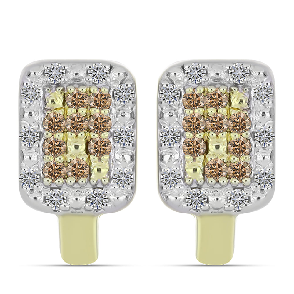 Pendientes de Plata Bañada en Oro con Diamante Champagne y Diamante blanco 1 
