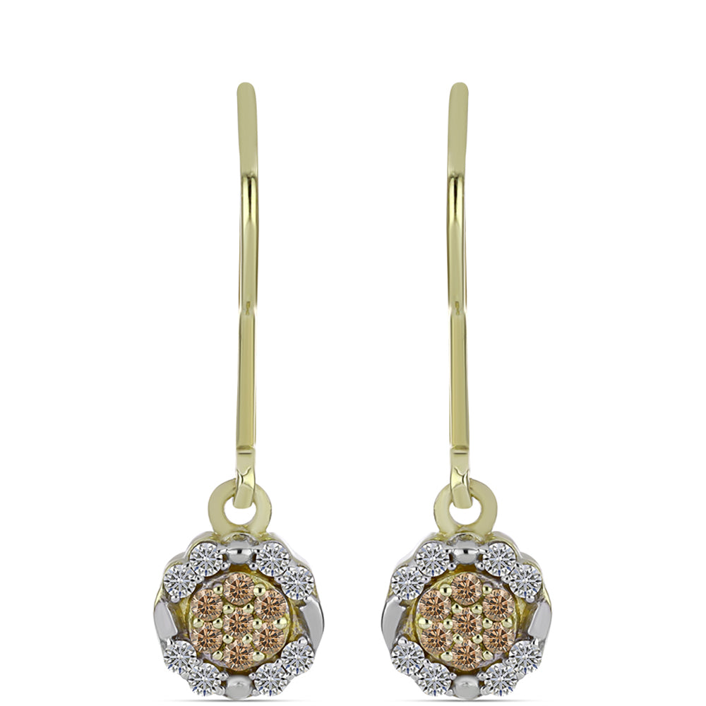 Pendientes de Plata Bañada en Oro con Diamante Champagne y Diamante blanco 1 