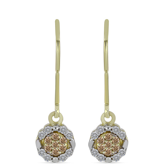 Pendientes de Plata Bañada en Oro con Diamante Champagne y Diamante blanco