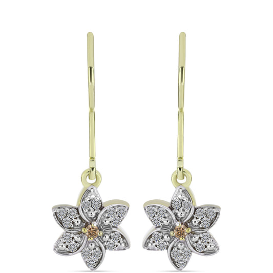 Pendientes de Plata Bañada en Oro con Diamante Champagne y Diamante blanco