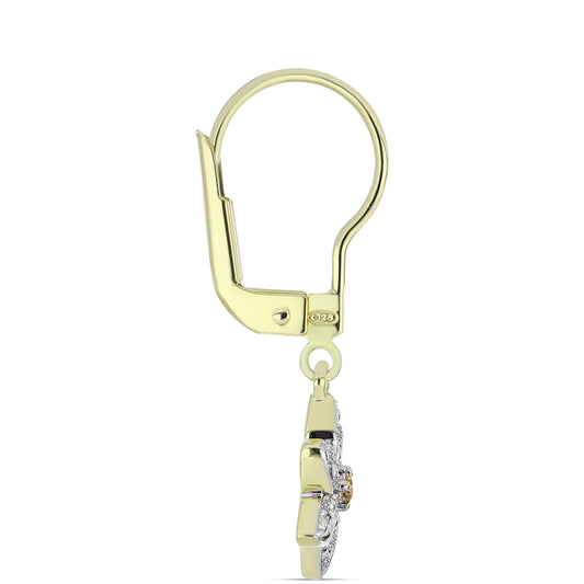 Pendientes de Plata Bañada en Oro con Diamante Champagne y Diamante blanco