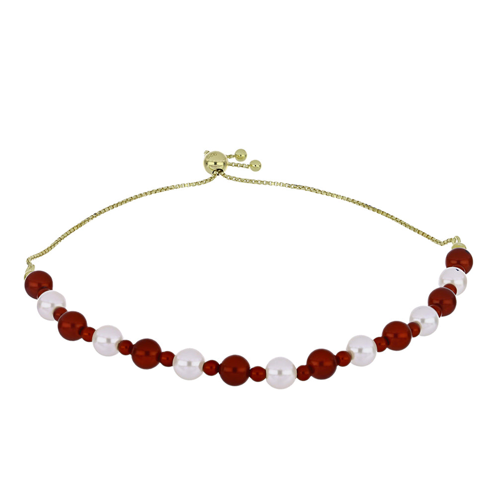 Pulsera de Plata Bañada en Oro con Perla roja de río y Perla blanca de agua dulce 1 