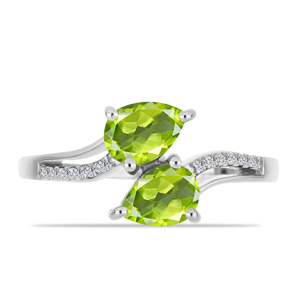 Anillo de Plata con Peridoto de Changbai y Topacio Blanco 2 