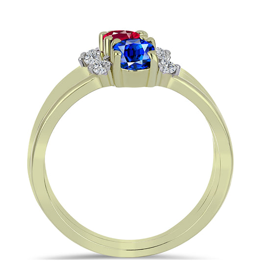 Conjunto de Plata Bañada en Oro con Rubí de Madagascar y Zafiro Azul Australiano ( Anillo )