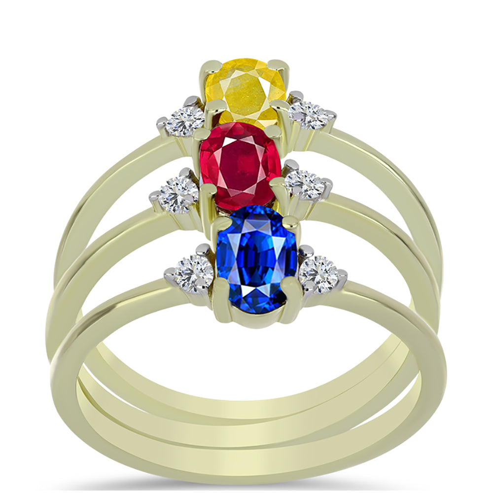 Conjunto de Plata Bañada en Oro con Rubí de Madagascar y Zafiro Azul Australiano ( Anillo )