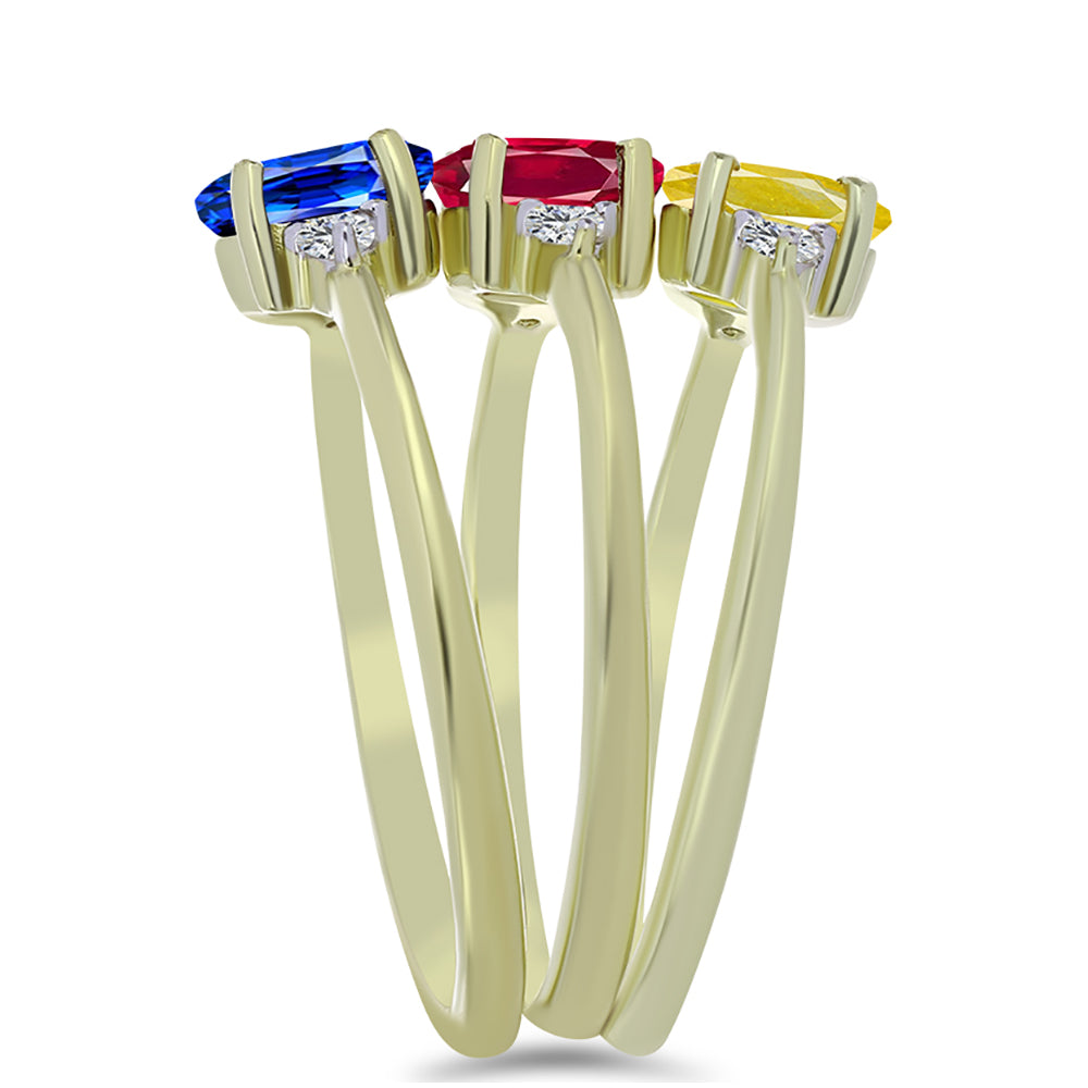 Conjunto de Plata Bañada en Oro con Rubí de Madagascar y Zafiro Azul Australiano ( Anillo ) 4 