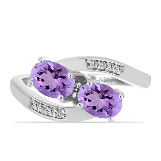 Anillo de Plata con Amatista Rosa de Francia y Topacio Blanco