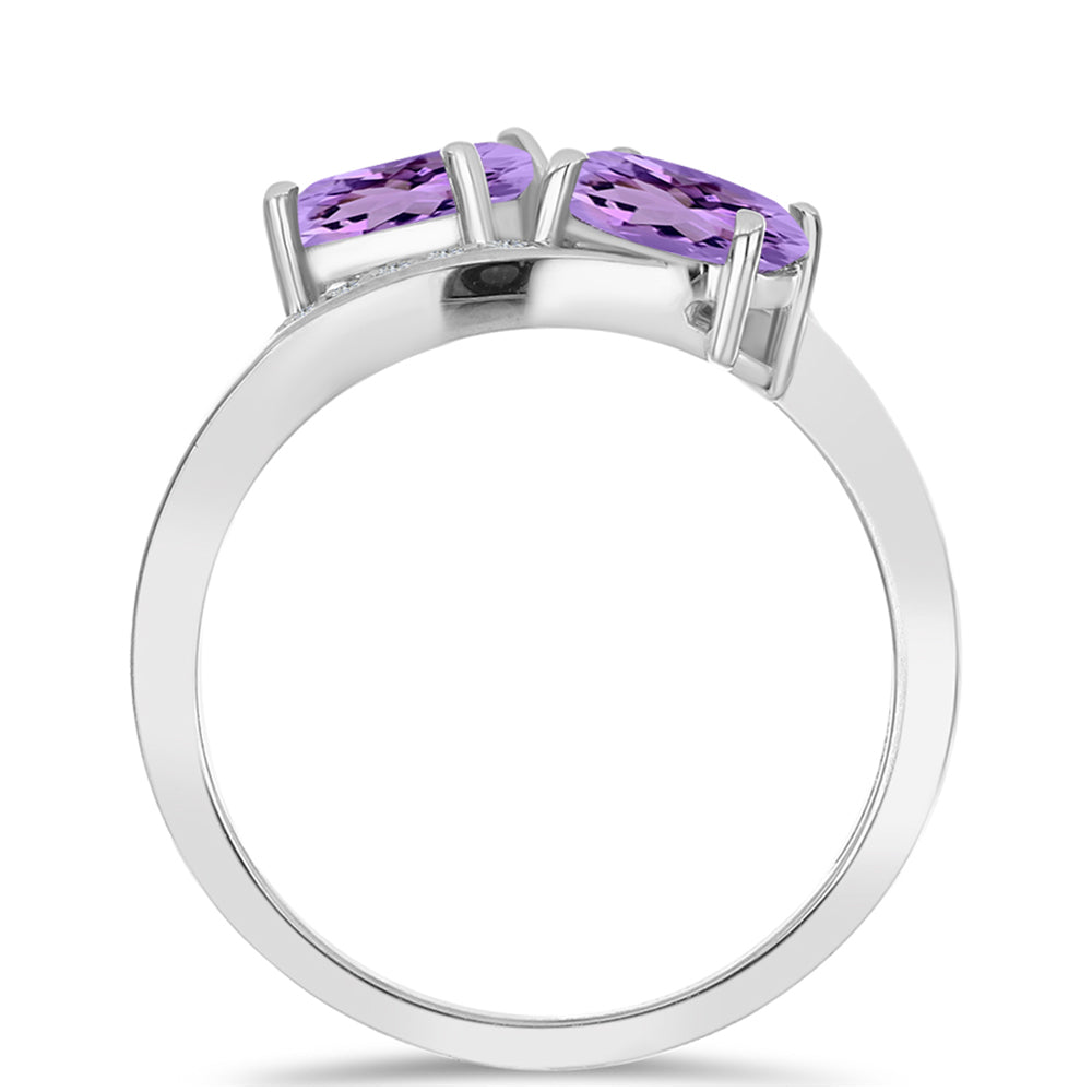 Anillo de Plata con Amatista Rosa de Francia y Topacio Blanco 2 