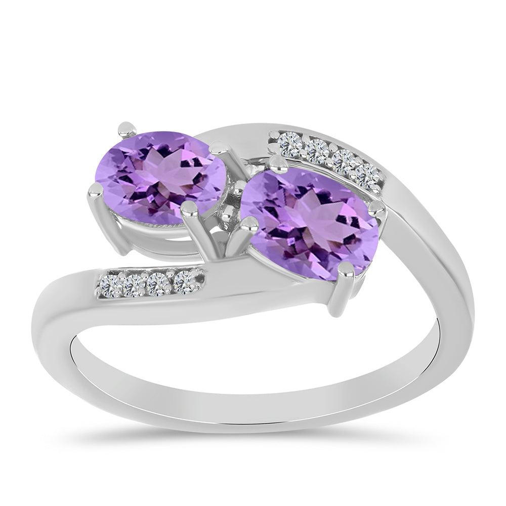 Anillo de Plata con Amatista Rosa de Francia y Topacio Blanco 3 