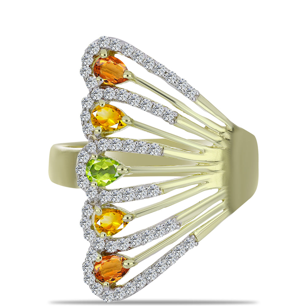 Anillo de Plata Bañada en Oro con Zafiro Arco Iris Rosebery y Topacio Blanco 1 