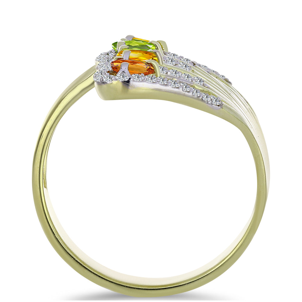 Anillo de Plata Bañada en Oro con Zafiro Arco Iris Rosebery y Topacio Blanco 2 