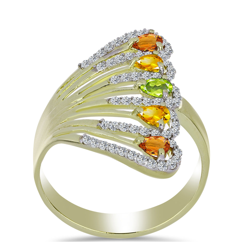 Anillo de Plata Bañada en Oro con Zafiro Arco Iris Rosebery y Topacio Blanco 3 