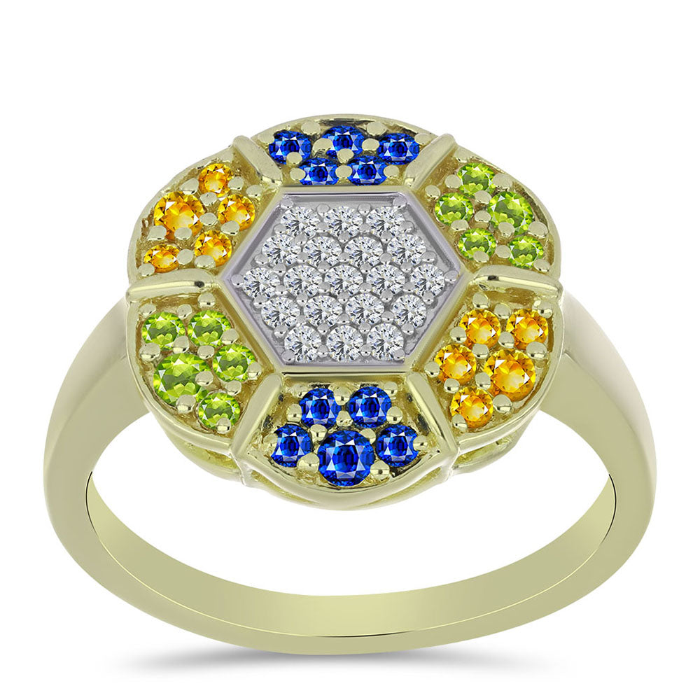 Anillo de Plata Bañada en Oro con Zafiro Arco Iris Rosebery y Topacio Blanco 3 
