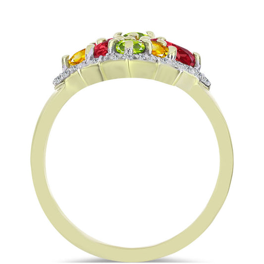 Anillo de Plata Bañada en Oro con Zafiro Arco Iris Rosebery y Topacio Blanco