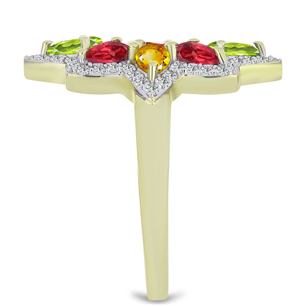 Anillo de Plata Bañada en Oro con Zafiro Arco Iris Rosebery y Topacio Blanco 4 