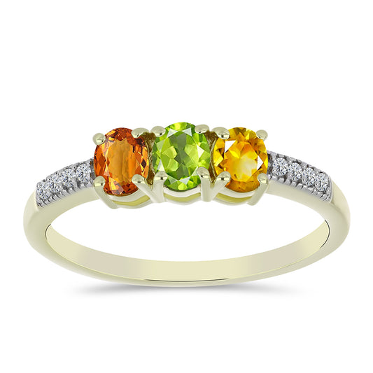 Anillo de Plata Bañada en Oro con Zafiro Arco Iris Rosebery y Topacio Blanco