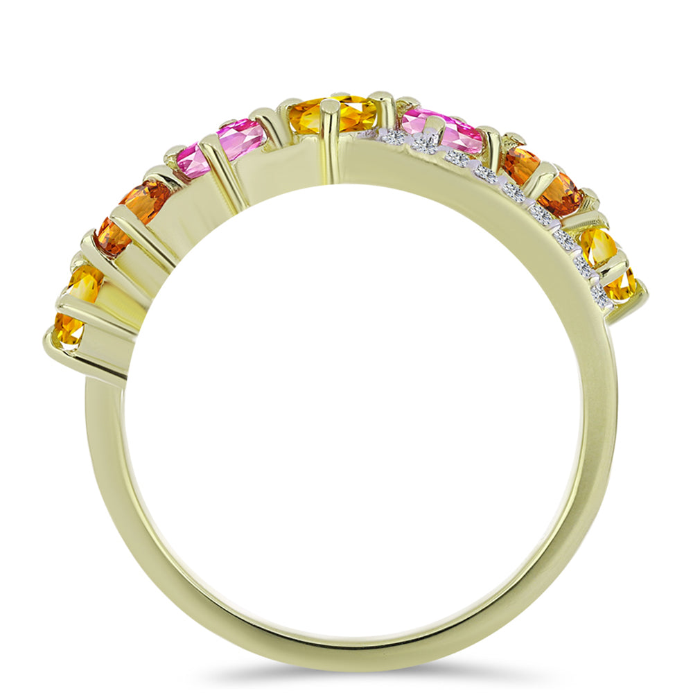 Anillo de Plata Bañada en Oro con Zafiro Arco Iris Rosebery y Topacio Blanco 2 