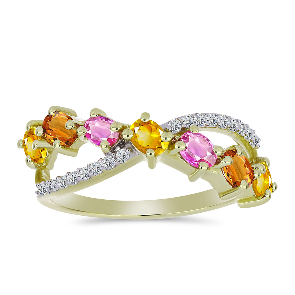 Anillo de Plata Bañada en Oro con Zafiro Arco Iris Rosebery y Topacio Blanco 3 