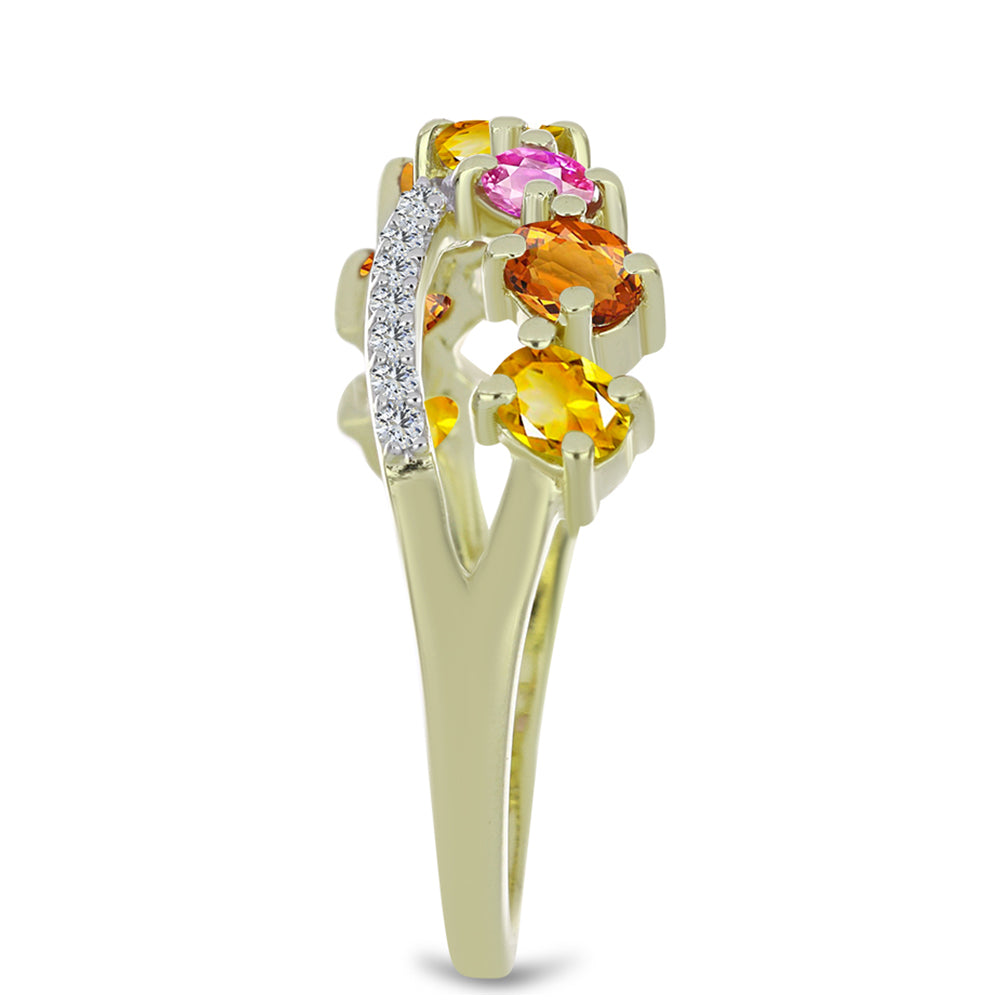 Anillo de Plata Bañada en Oro con Zafiro Arco Iris Rosebery y Topacio Blanco