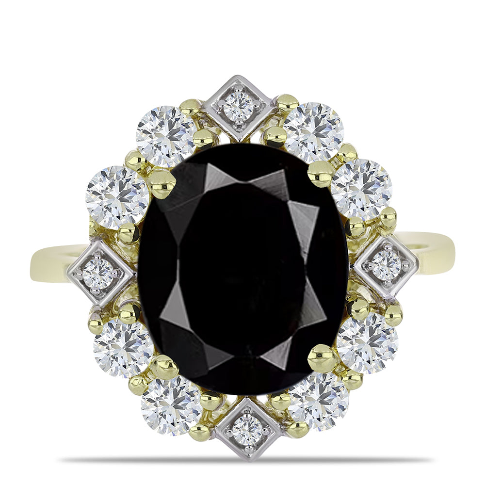 Anillo de Plata Bañada en Oro con Ónix negro de Suwar y Topacio Blanco 1 