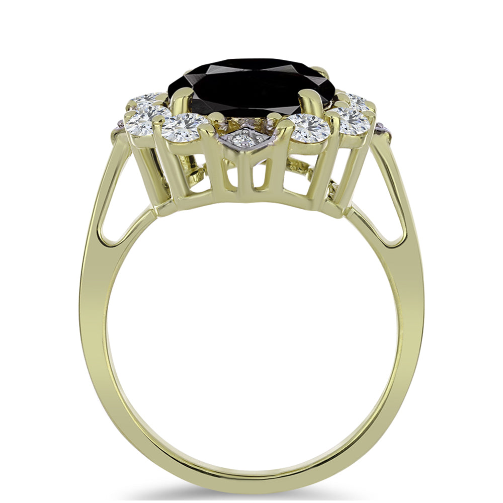 Anillo de Plata Bañada en Oro con Ónix negro de Suwar y Topacio Blanco 2 