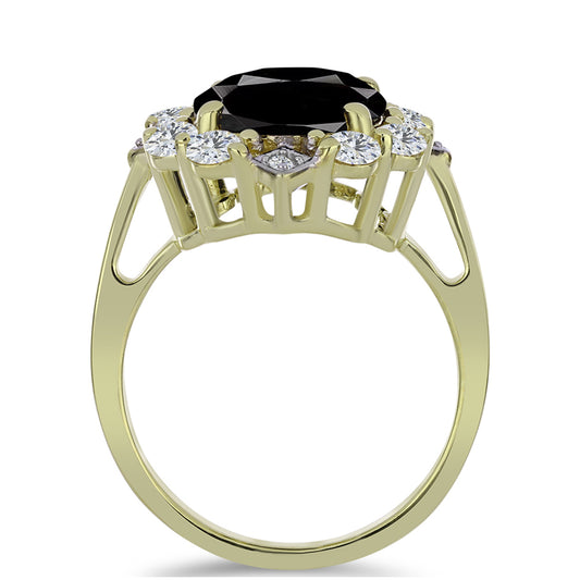 Anillo de Plata Bañada en Oro con Ónix negro de Suwar y Topacio Blanco