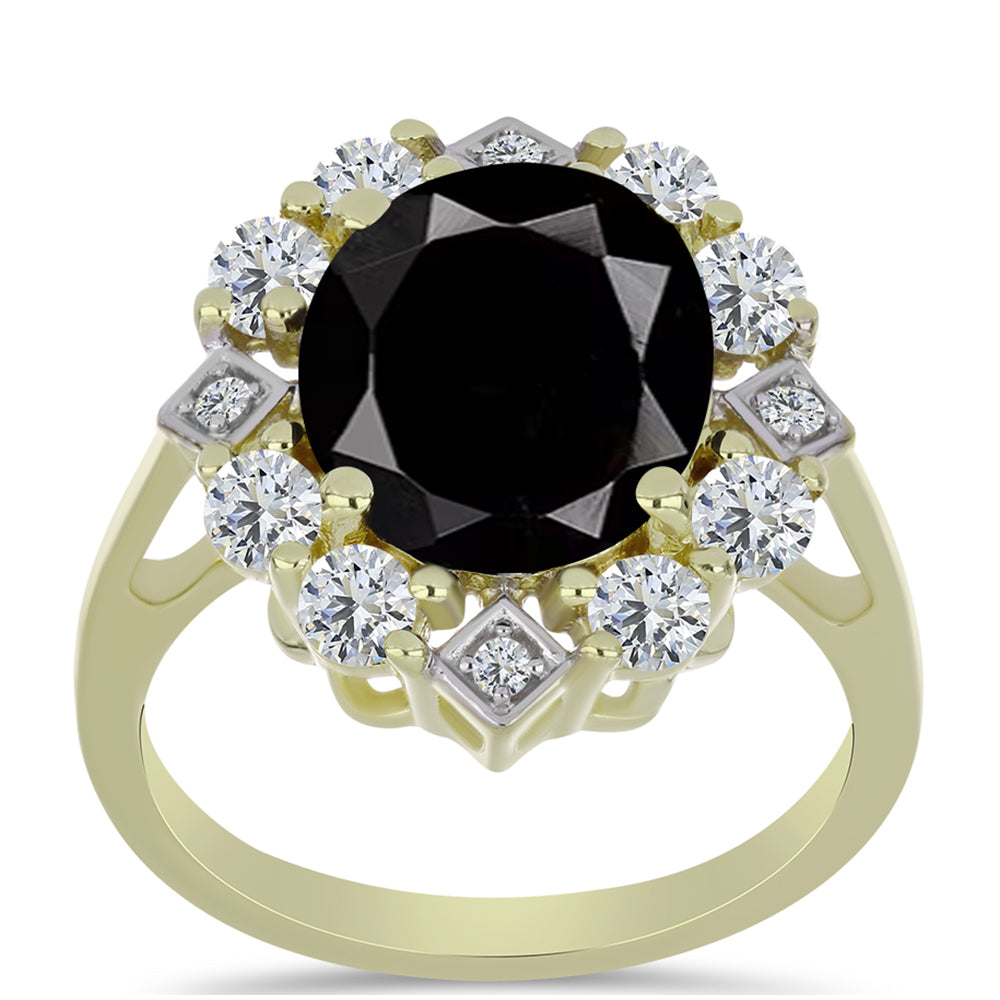 Anillo de Plata Bañada en Oro con Ónix negro de Suwar y Topacio Blanco
