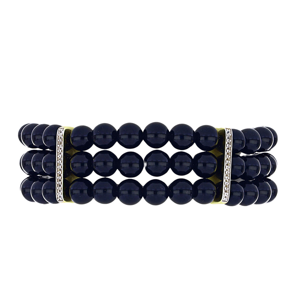 Pulsera de Plata Bañada en Oro con Ónix negro de Suwar y Topacio Blanco 2 