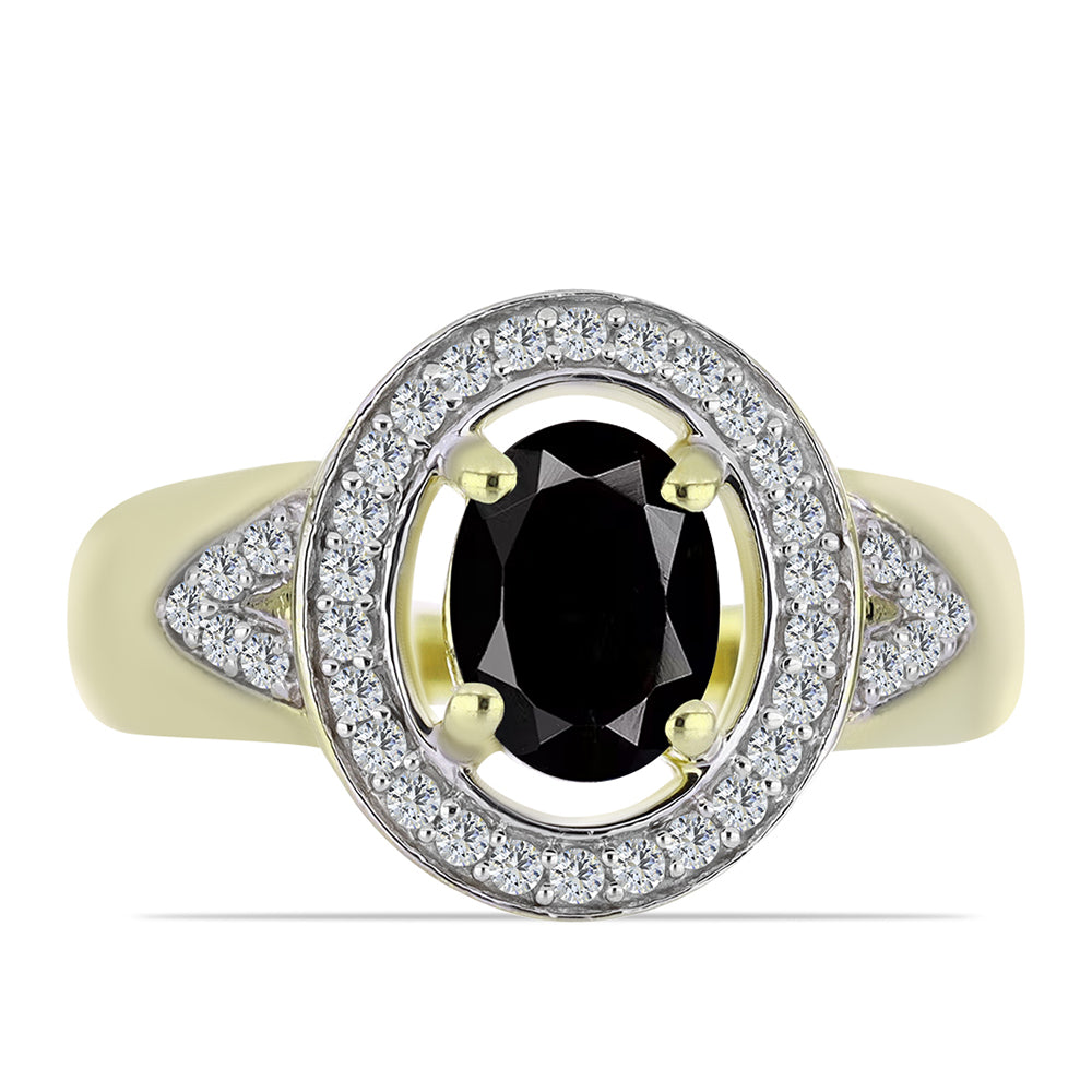 Anillo de Plata Bañada en Oro con Ónix negro de Suwar y Topacio Blanco 1 