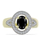 Anillo de Plata Bañada en Oro con Ónix negro de Suwar y Topacio Blanco