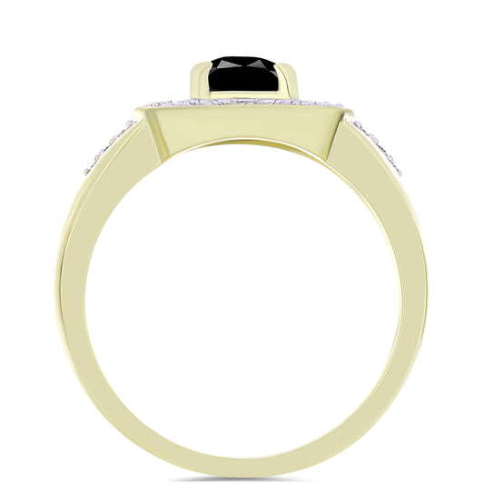 Anillo de Plata Bañada en Oro con Ónix negro de Suwar y Topacio Blanco