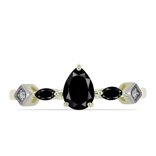 Anillo de Plata Bañada en Oro con Ónix negro de Suwar y Topacio Blanco