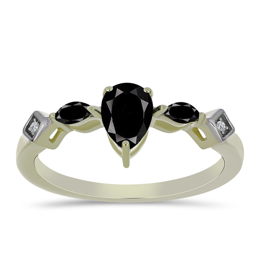 Anillo de Plata Bañada en Oro con Ónix negro de Suwar y Topacio Blanco