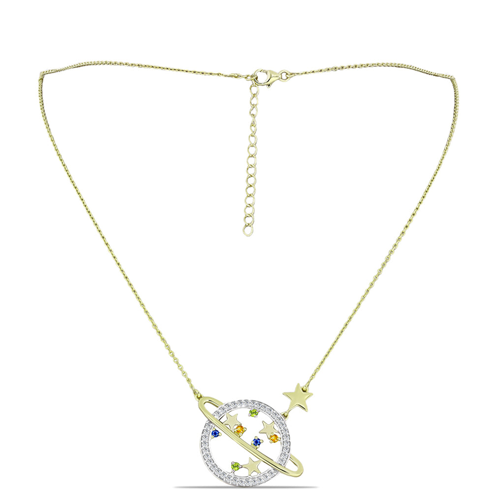 Collar de Plata Bañada en Oro con Zafiro Arco Iris Rosebery y Topacio Blanco 1 