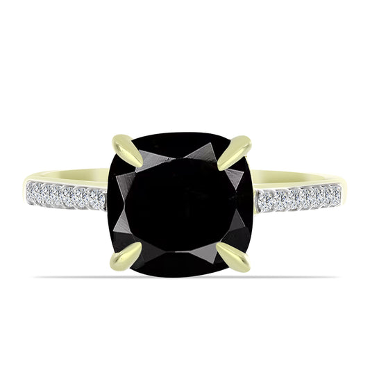 Anillo de Plata Bañada en Oro con Ónix negro de Suwar y Topacio Blanco