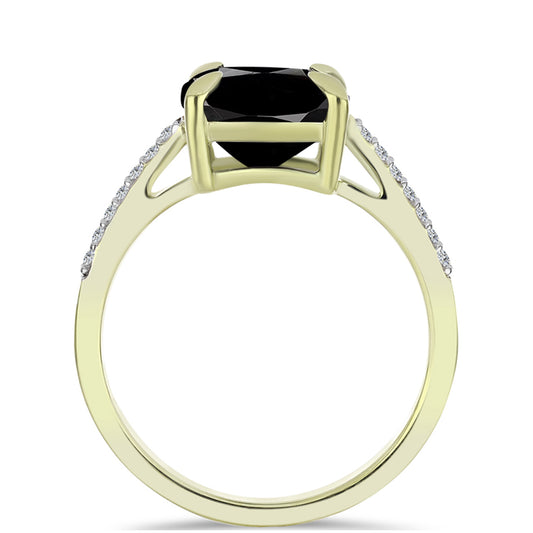 Anillo de Plata Bañada en Oro con Ónix negro de Suwar y Topacio Blanco